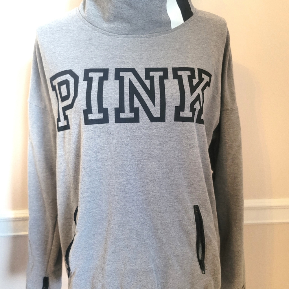 PINK cowlneck gray pullover sz M